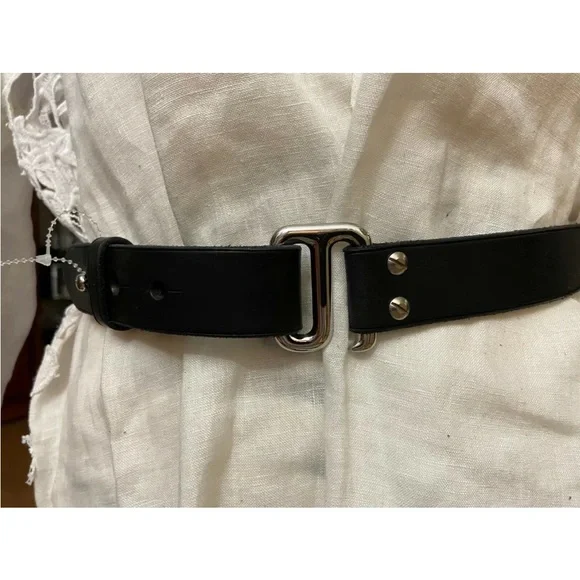 RALPH LAUREN PULLBACK BLACK LEATHER EQUESTRIAN BELT D-RING SOLID METAL BUCKLE S NEW RALPH LAUREN COLLECTION EQUESTRIAN LEATHER BLACK BELT  main image 2